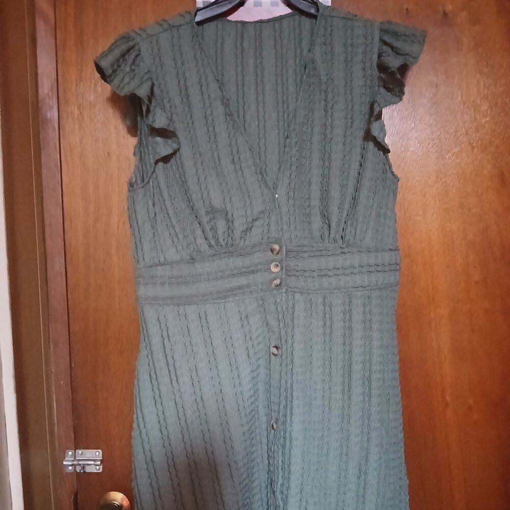 Women's Dresses, Shein Dress, Button down dress, Sleeveless, Green dress